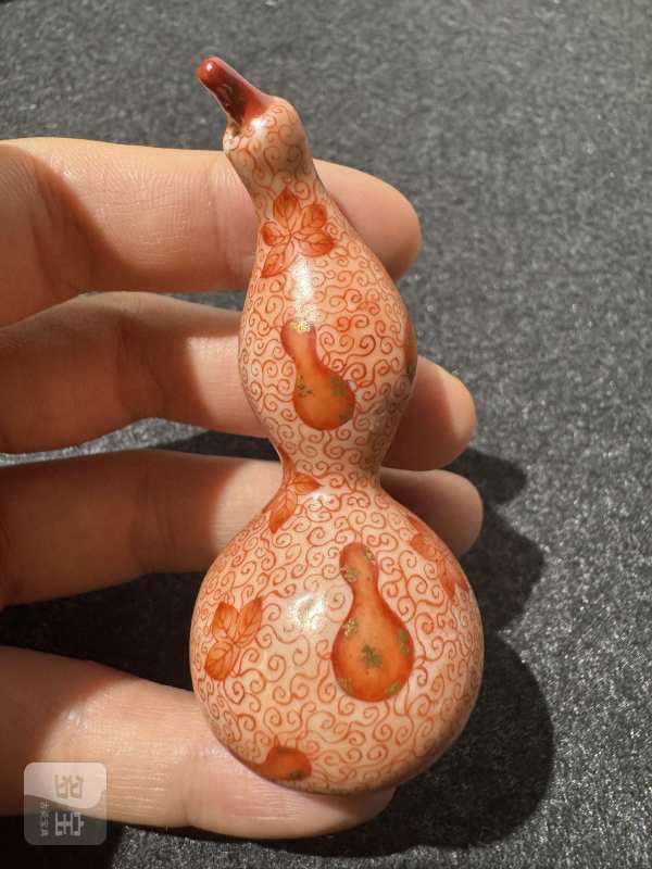 清晚期 青花矾红福禄万代纹葫芦一对 - 图8